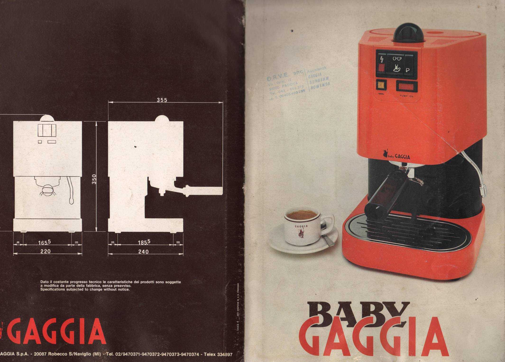 Baby Gaggia Macchina Caffè Espresso Italian Coffee Machine Milano Anni 90 